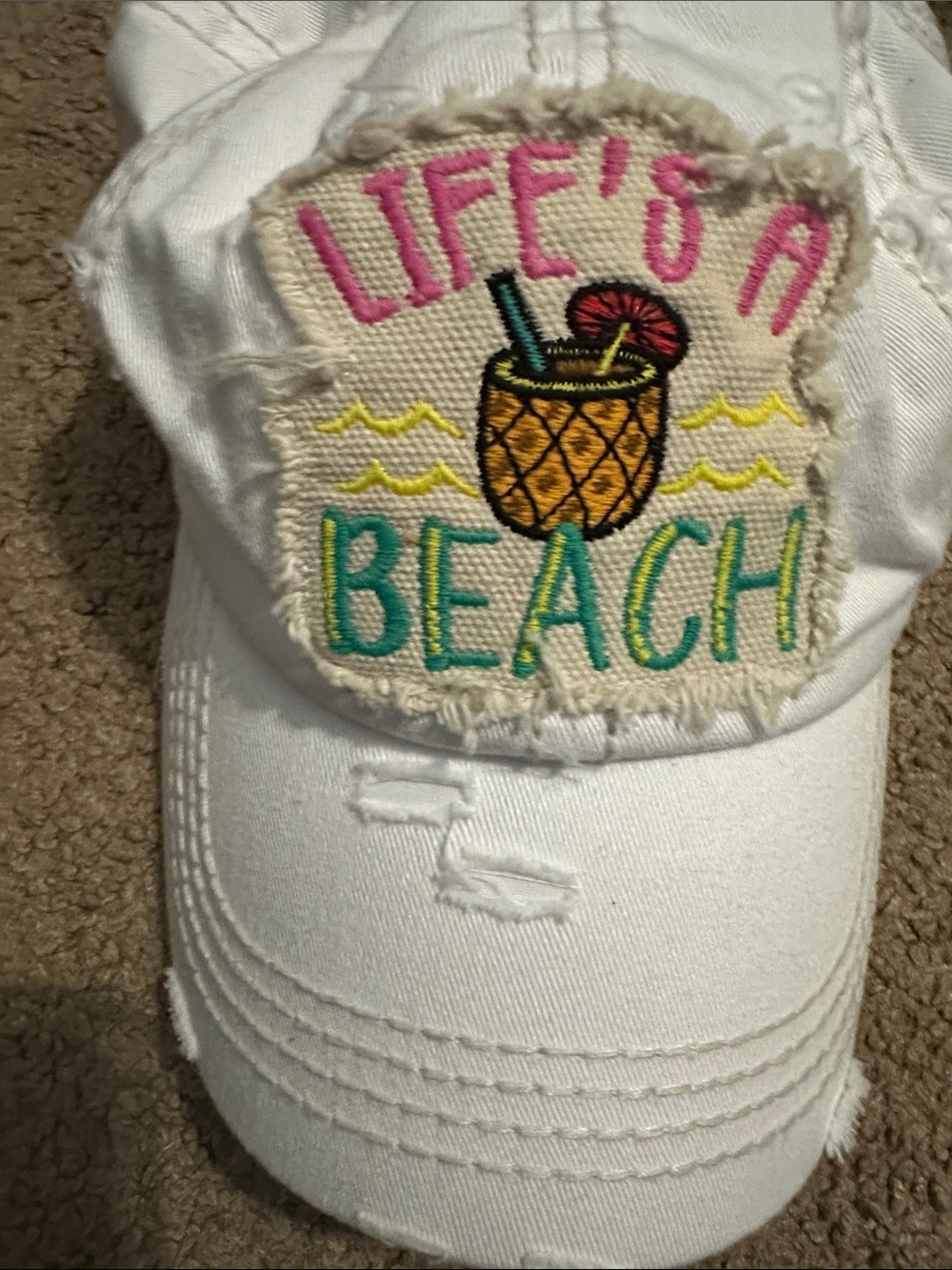 KBETHOS White 'Life's a Beach' Embroidered Baseball Cap